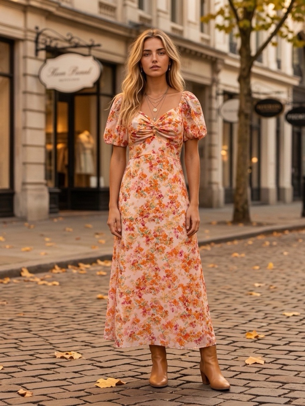 Sincerely Jules XS Pink Floral Puff Sleeve Twist Front Midi Dress